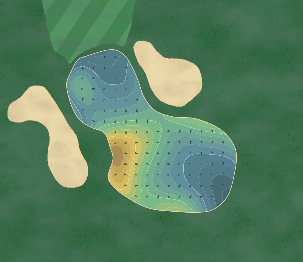 Green contour map of Ocean Resorts in Berlin, Maryland — 213 elevation contours at a 3-inch interval with fall-line arrows, traced from 1-meter lidar