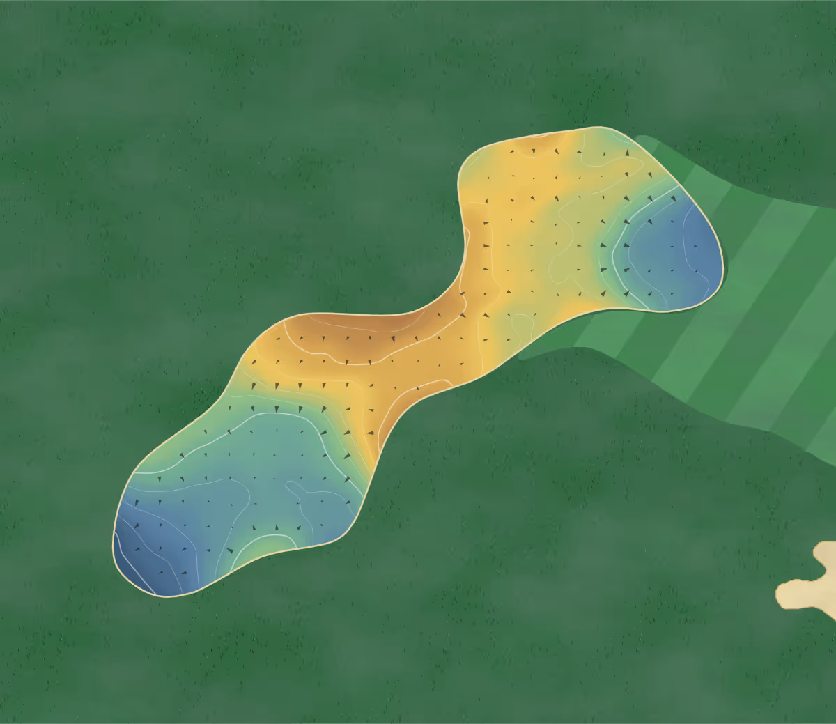 Green contour map of Ocean View in Chesapeake, Virginia: 103 elevation contours at a 3-inch interval with fall-line arrows, traced from 1-meter lidar
