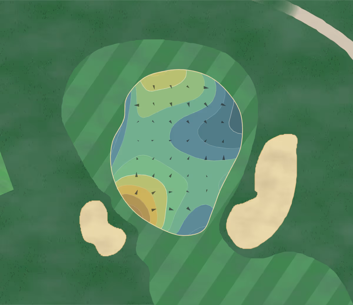 Green contour map of Oceanside CC in Ormond Beach, Florida — 197 elevation contours at a 3-inch interval with fall-line arrows, traced from 1-meter lidar