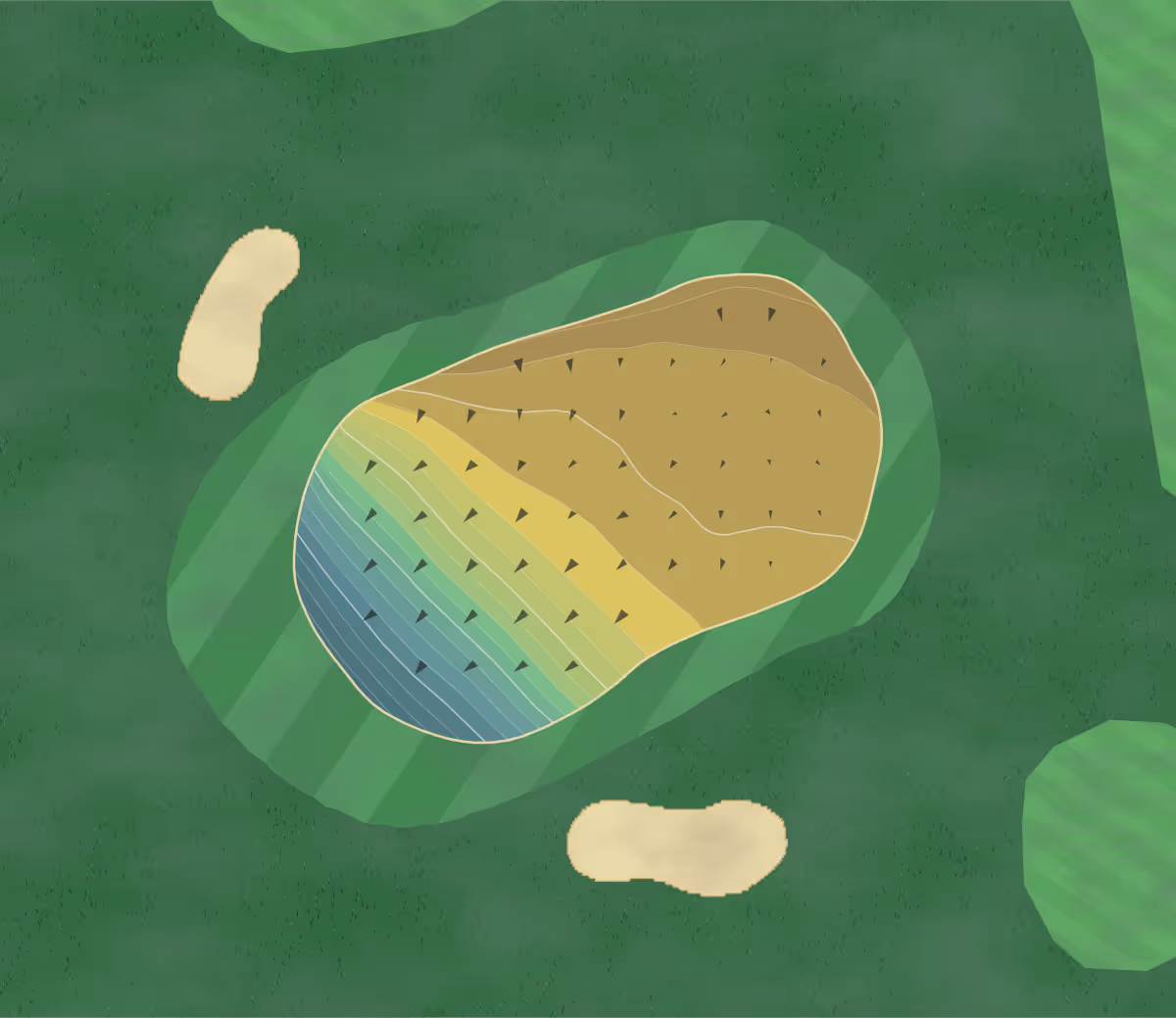 Green contour map of Ogbourne Downs in Nr Marlborough, England — 162 elevation contours at a 8-centimeter interval with fall-line arrows, traced from 1-meter lidar