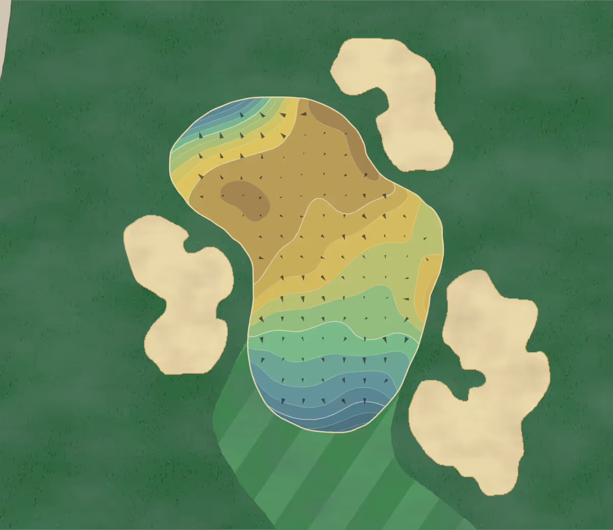 Green contour map of OSU Golf Course in Columbus, Ohio — 477 elevation contours at a 3-inch interval with fall-line arrows, traced from 1-meter lidar