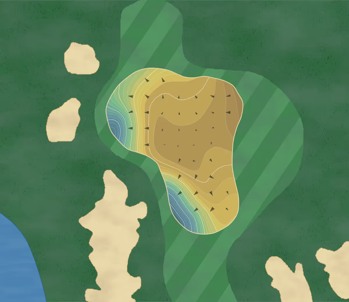 Green contour map of Old American in The Colony, Texas — 328 elevation contours at a 3-inch interval with fall-line arrows, traced from 1-meter lidar