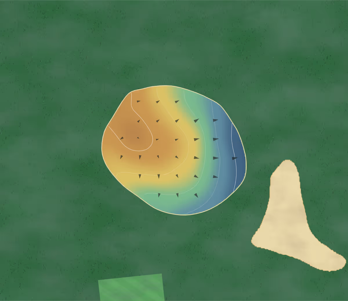 Green contour map of Old Black Point in East Lyme, Connecticut — 14 elevation contours at a 3-inch interval with fall-line arrows, traced from 1-meter lidar