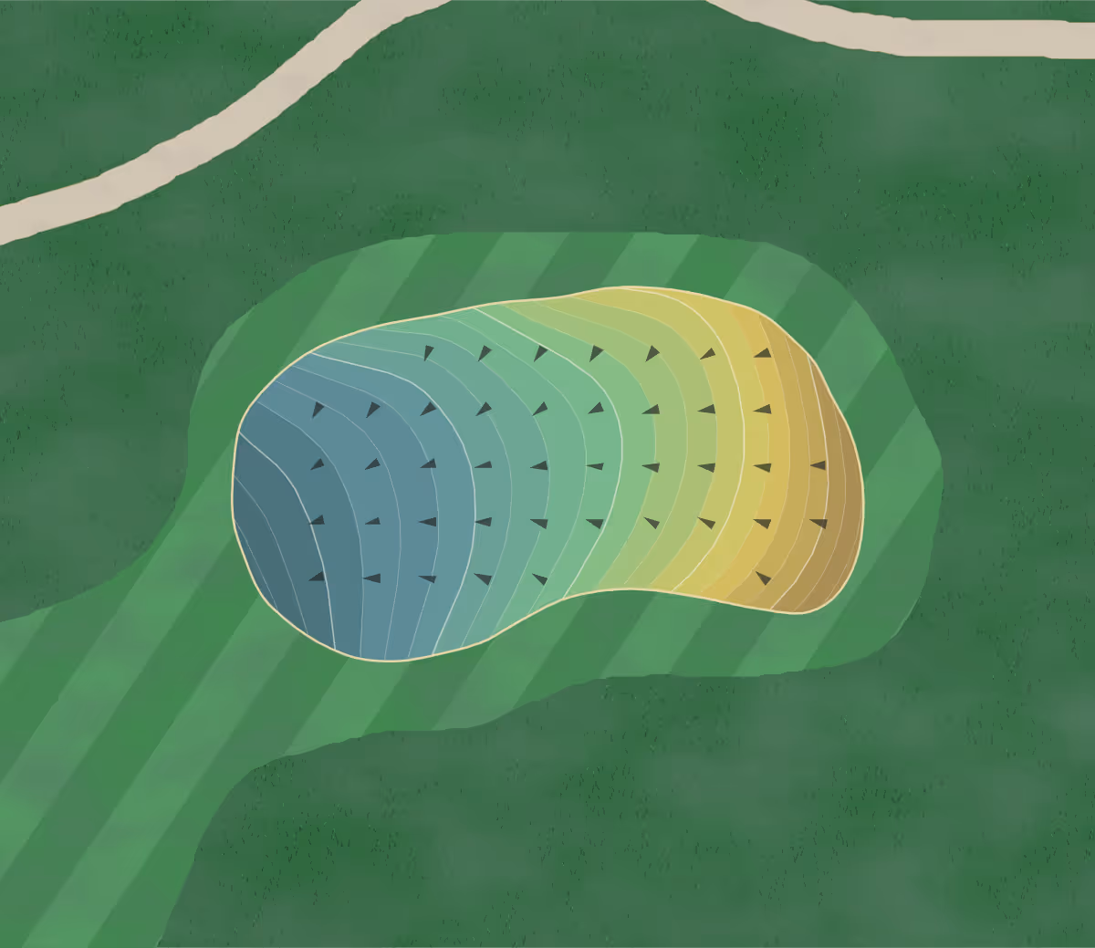 Green contour map of Old Brickyard in Ferris, Texas — 178 elevation contours at a 3-inch interval with fall-line arrows, traced from 1-meter lidar