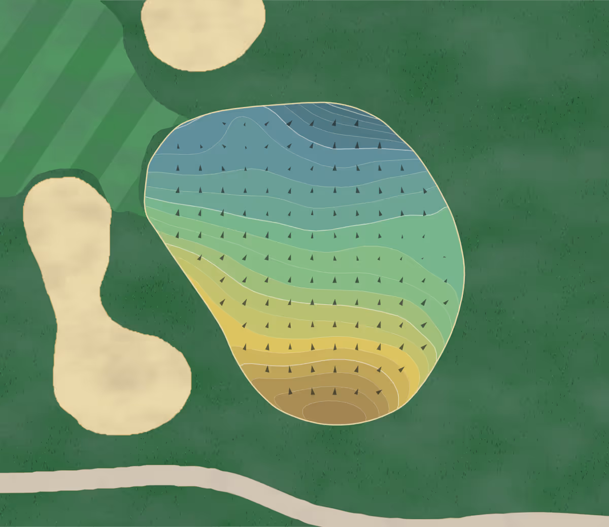 Green contour map of Old Capital in Corydon, Indiana — 223 elevation contours at a 3-inch interval with fall-line arrows, traced from 1-meter lidar