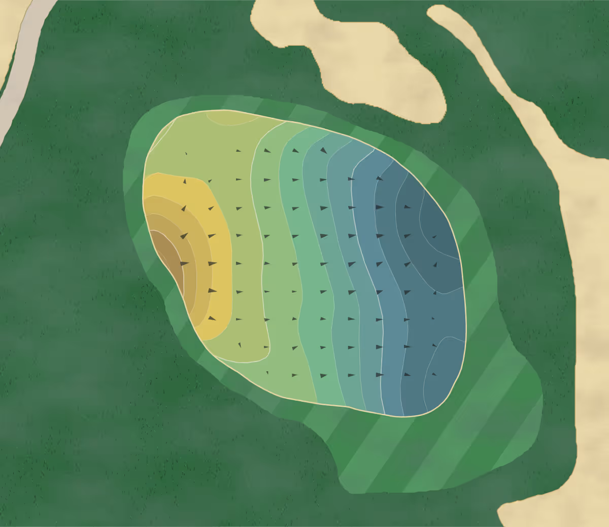 Green contour map of Old Collier in Naples, Florida — 190 elevation contours at a 3-inch interval with fall-line arrows, traced from 1-meter lidar
