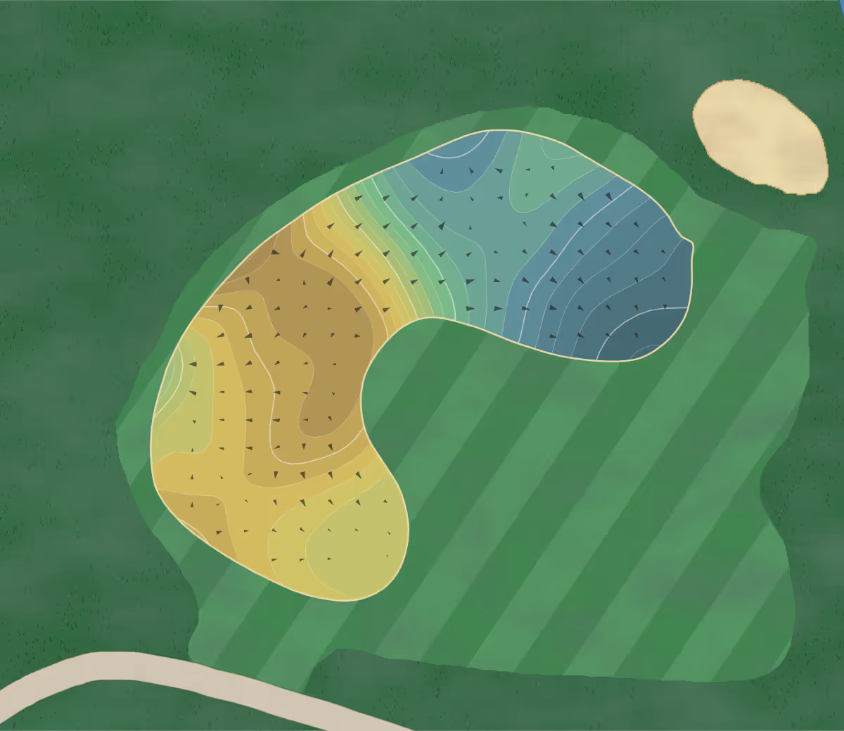 Green contour map of Old Hickory in St. Peters, Missouri — 282 elevation contours at a 3-inch interval with fall-line arrows, traced from 1-meter lidar