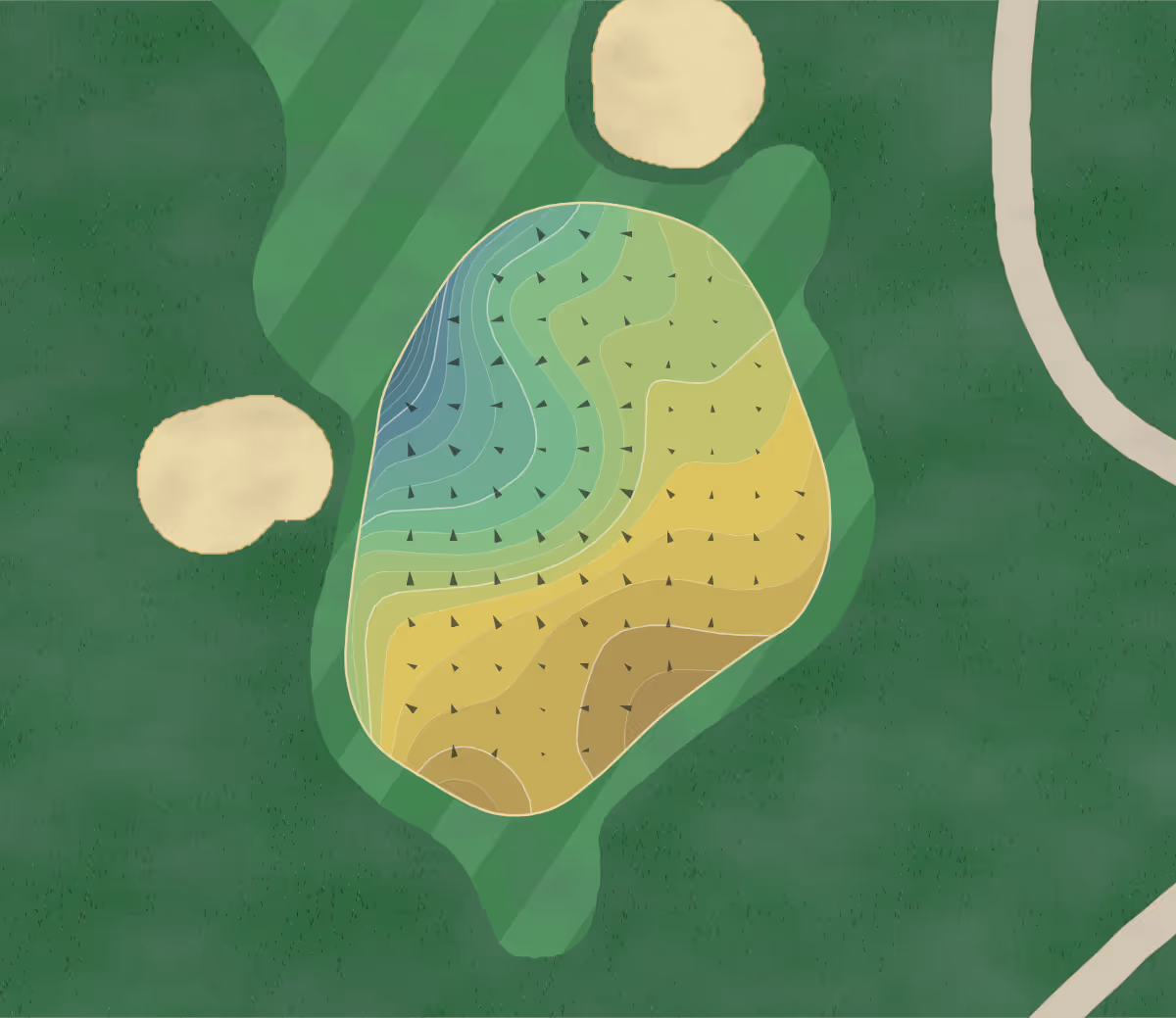 Green contour map of Old Mill in Salt Lake City, Utah — 256 elevation contours at a 3-inch interval with fall-line arrows, traced from 1-meter lidar