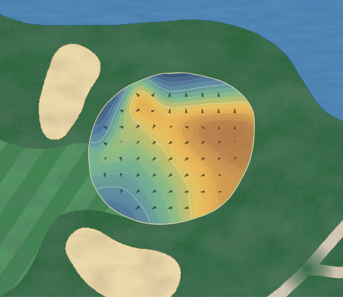 Green contour map of Old Orchard in Mt. Prospect, Illinois — 119 elevation contours at a 3-inch interval with fall-line arrows, traced from 1-meter lidar