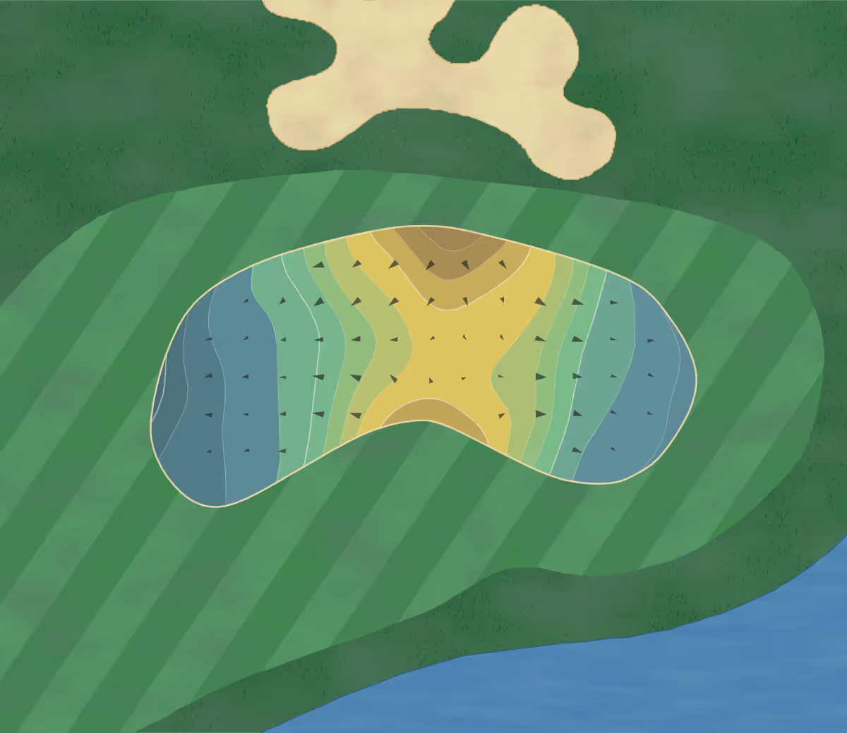 Green contour map of Old Palm in Palm Beach Gardens, Florida — 138 elevation contours at a 3-inch interval with fall-line arrows, traced from 1-meter lidar