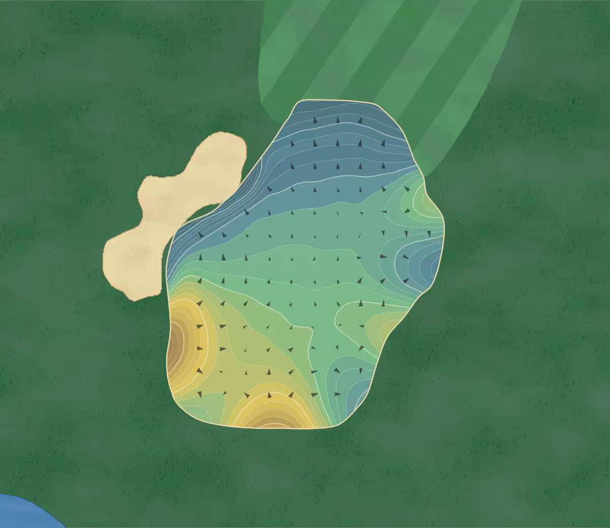 Green contour map of Old Ranch in Seal Beach, California — 314 elevation contours at a 3-inch interval with fall-line arrows, traced from 1-meter lidar