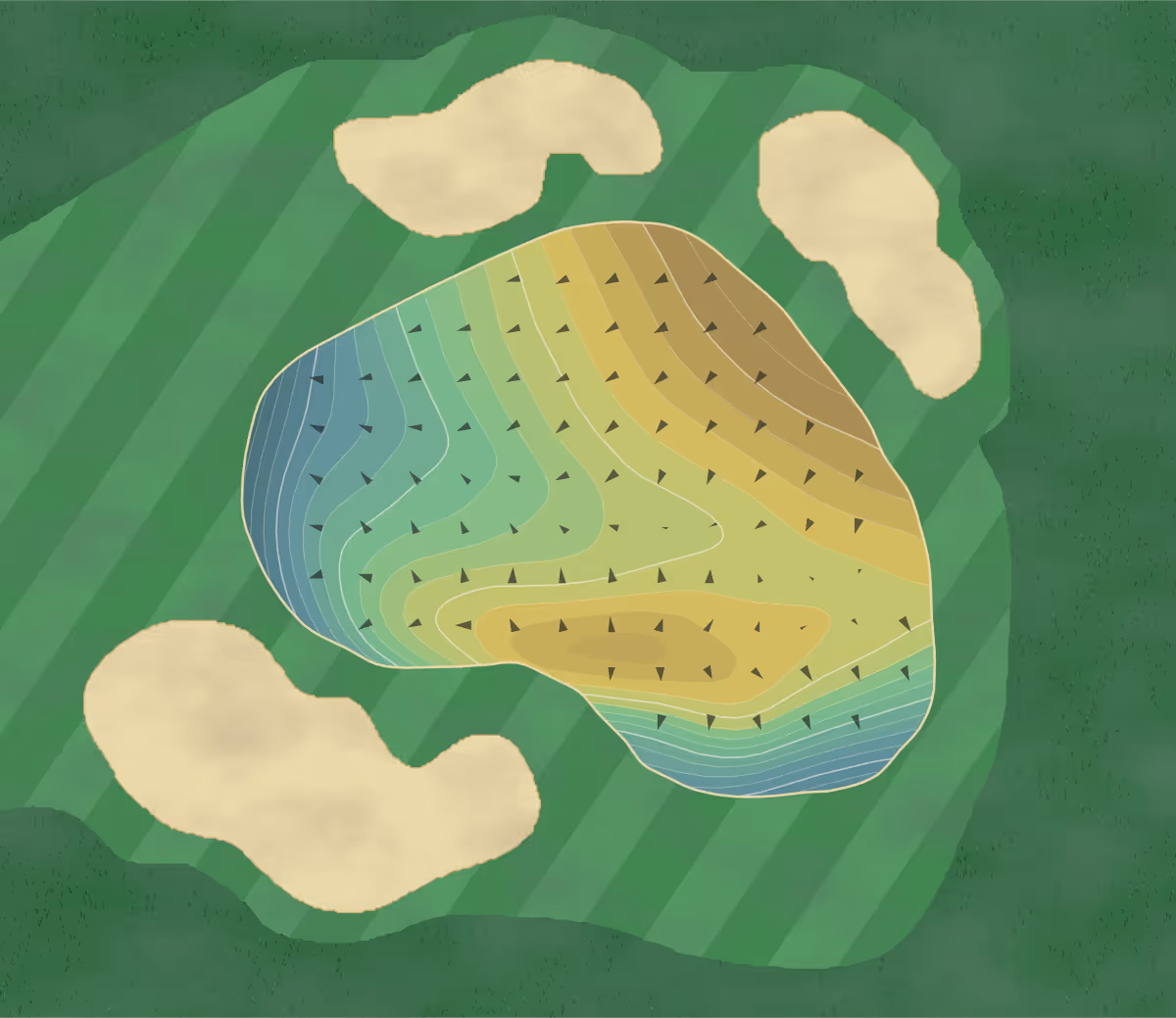 Green contour map of Old Warson in St. Louis, Missouri — 270 elevation contours at a 3-inch interval with fall-line arrows, traced from 1-meter lidar
