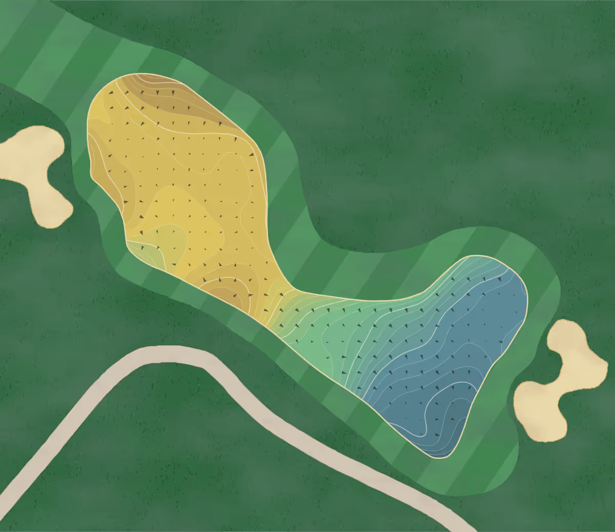 Green contour map of Olde Sycamore in Charlotte, North Carolina — 243 elevation contours at a 3-inch interval with fall-line arrows, traced from 1-meter lidar
