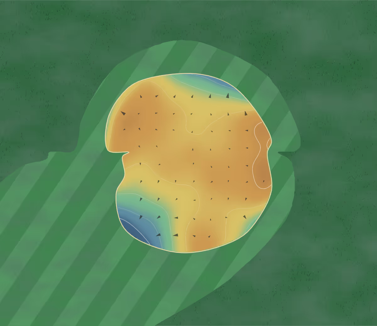 Green contour map of Olney CC in Olney, Texas: 47 elevation contours at a 3-inch interval with fall-line arrows, traced from 1-meter lidar