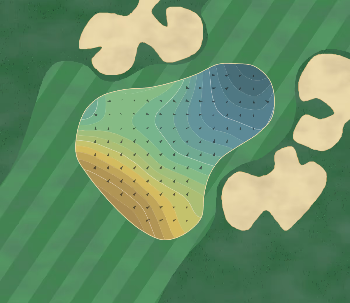 Green contour map of Onwentsia Club in Lake Forest, Illinois — 236 elevation contours at a 3-inch interval with fall-line arrows, traced from 1-meter lidar