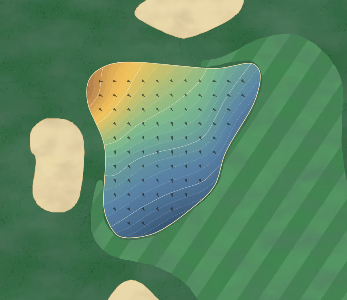 Green contour map of Oak Hills in Inzai, Japan: 224 elevation contours at a 8-centimeter interval with fall-line arrows, traced from 1-meter lidar