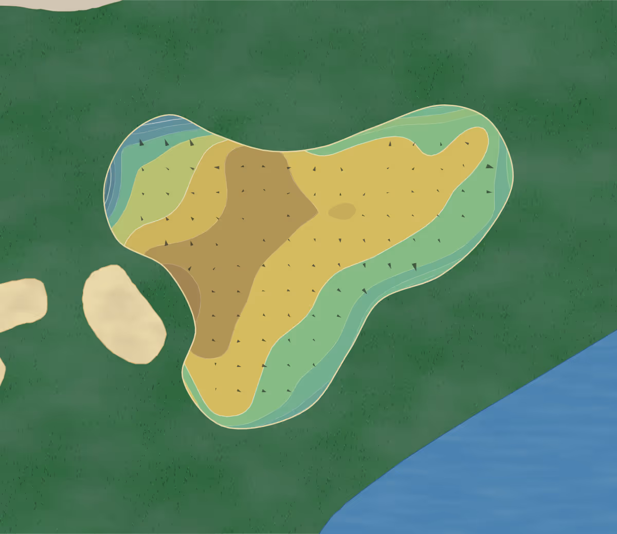 Green contour map of Orange County National in Winter Garden, Florida — 190 elevation contours at a 3-inch interval with fall-line arrows, traced from 1-meter lidar