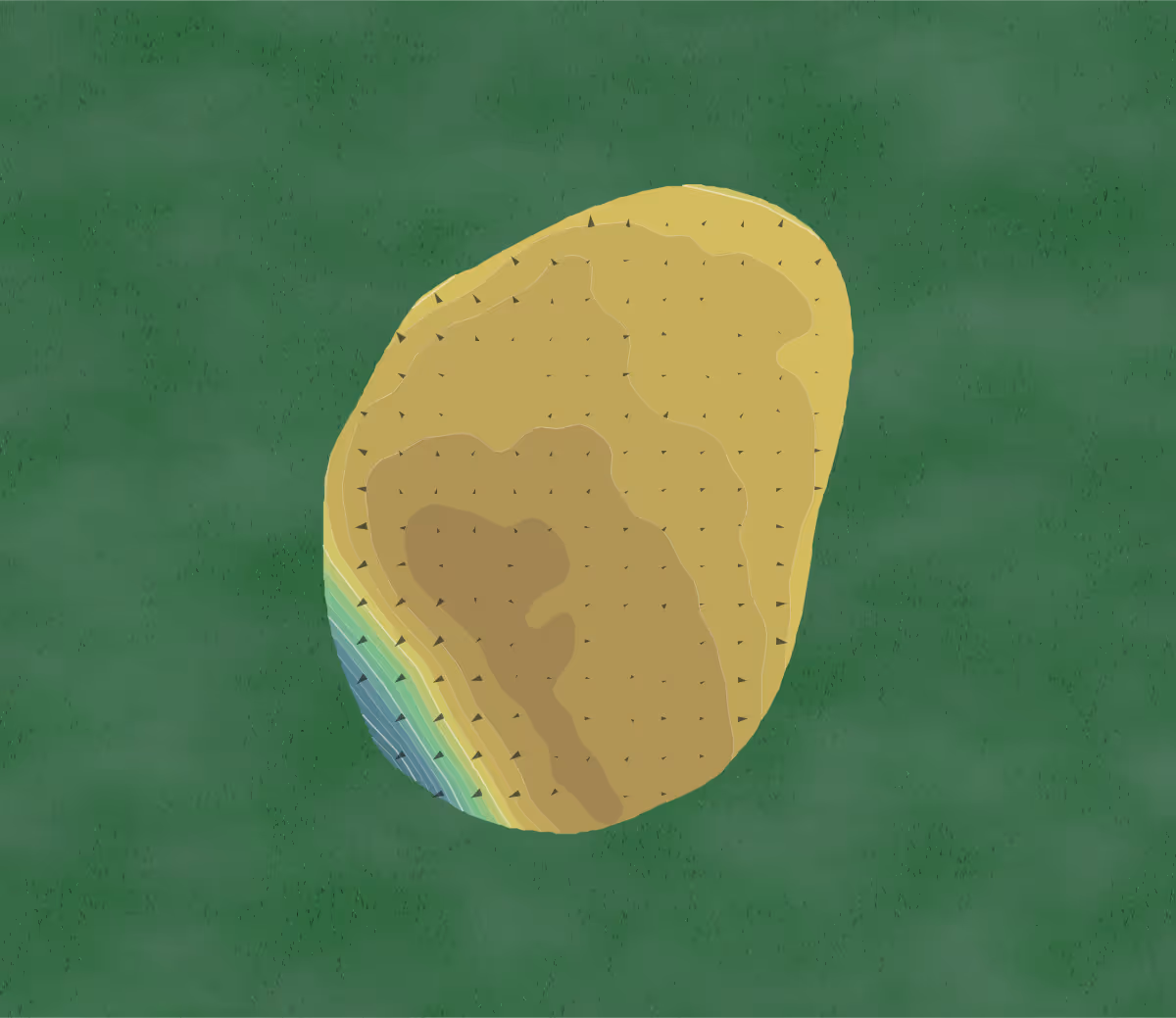 Green contour map of Orchards GC in Milford, Connecticut — 71 elevation contours at a 3-inch interval with fall-line arrows, traced from 1-meter lidar
