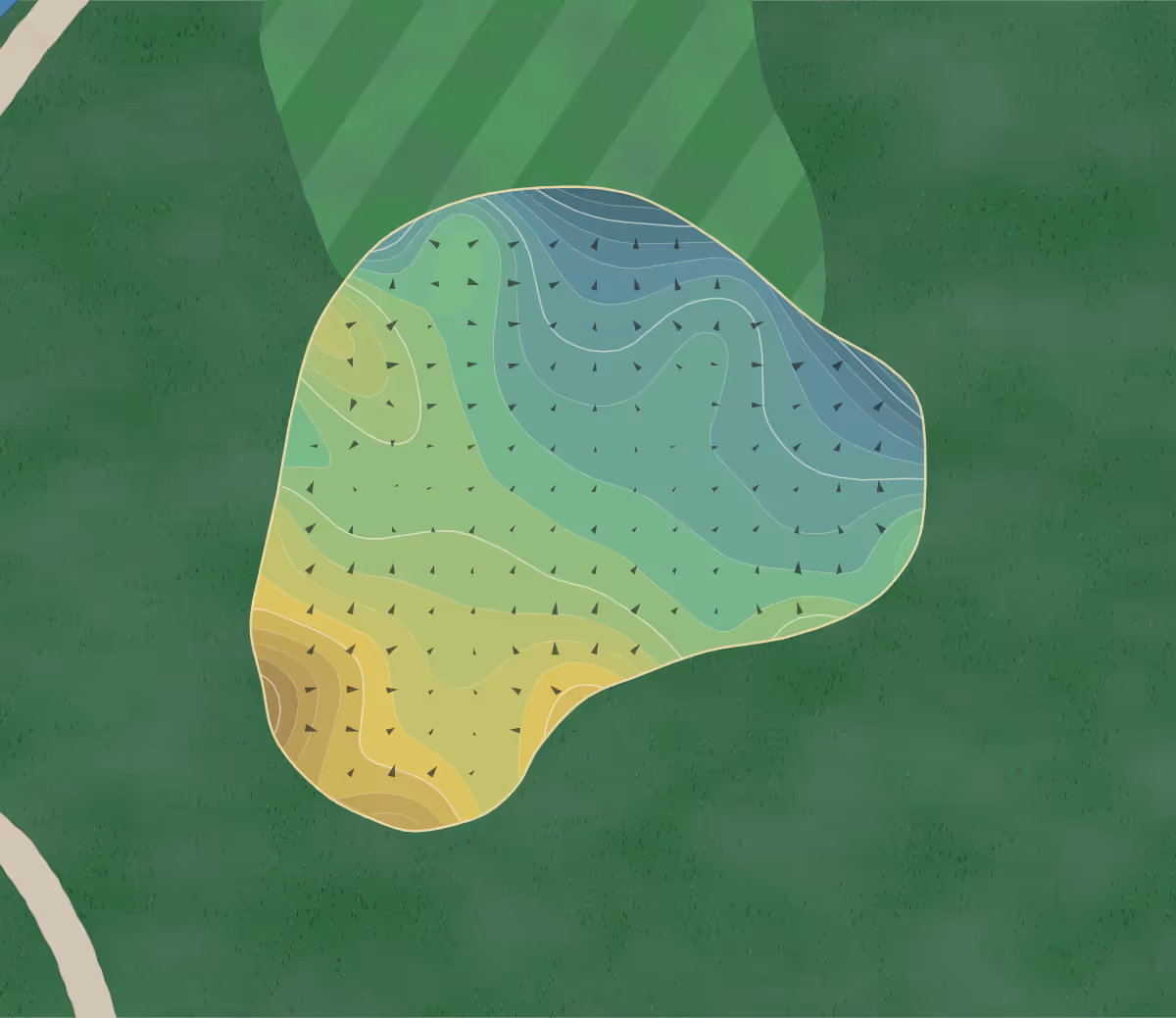 Green contour map of Osage National in Lake Ozark, Missouri — 288 elevation contours at a 3-inch interval with fall-line arrows, traced from 1-meter lidar