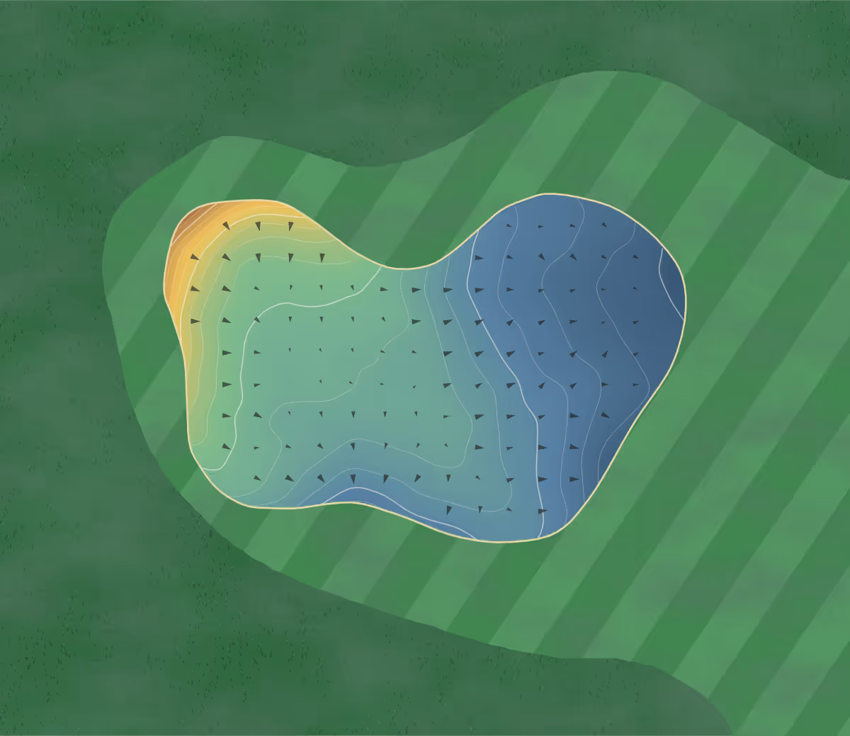 Green contour map of Osgood in Fargo, North Dakota — 138 elevation contours at a 3-inch interval with fall-line arrows, traced from 1-meter lidar