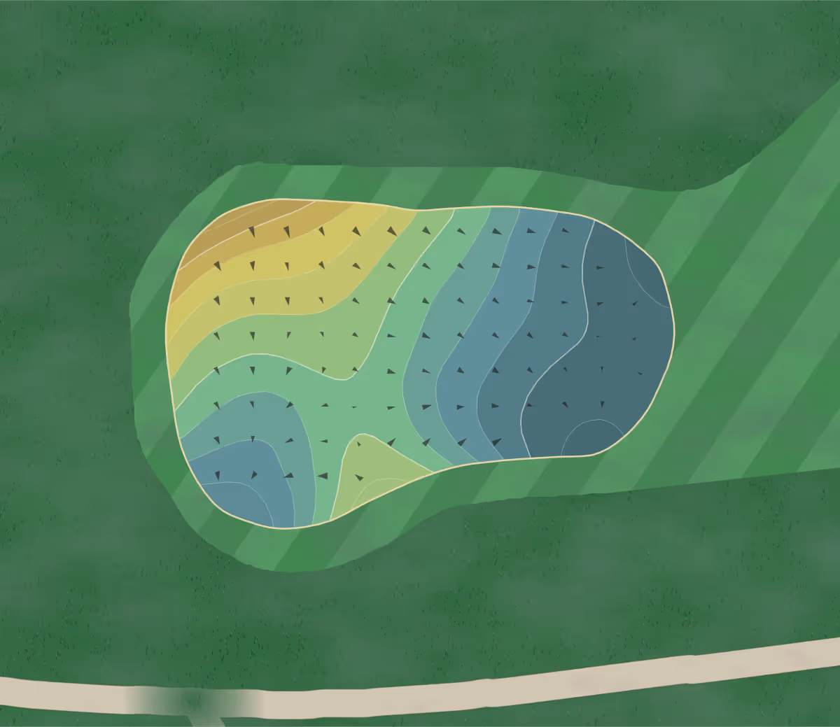 Green contour map of Otter Creek in Ankeny, Iowa — 198 elevation contours at a 3-inch interval with fall-line arrows, traced from 1-meter lidar