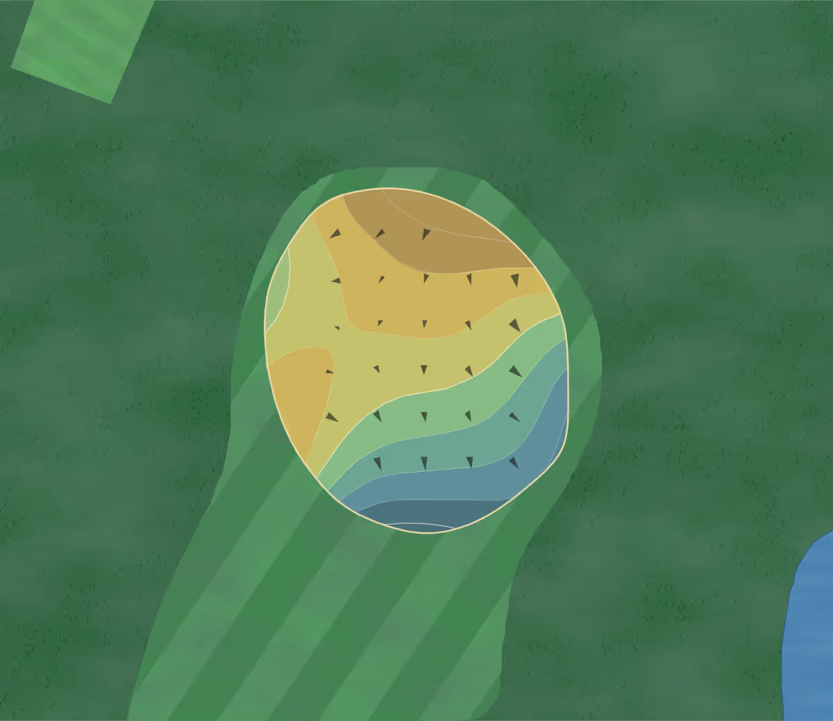 Green contour map of Outdoor Resort in Cathedral City, California — 115 elevation contours at a 3-inch interval with fall-line arrows, traced from 1-meter lidar