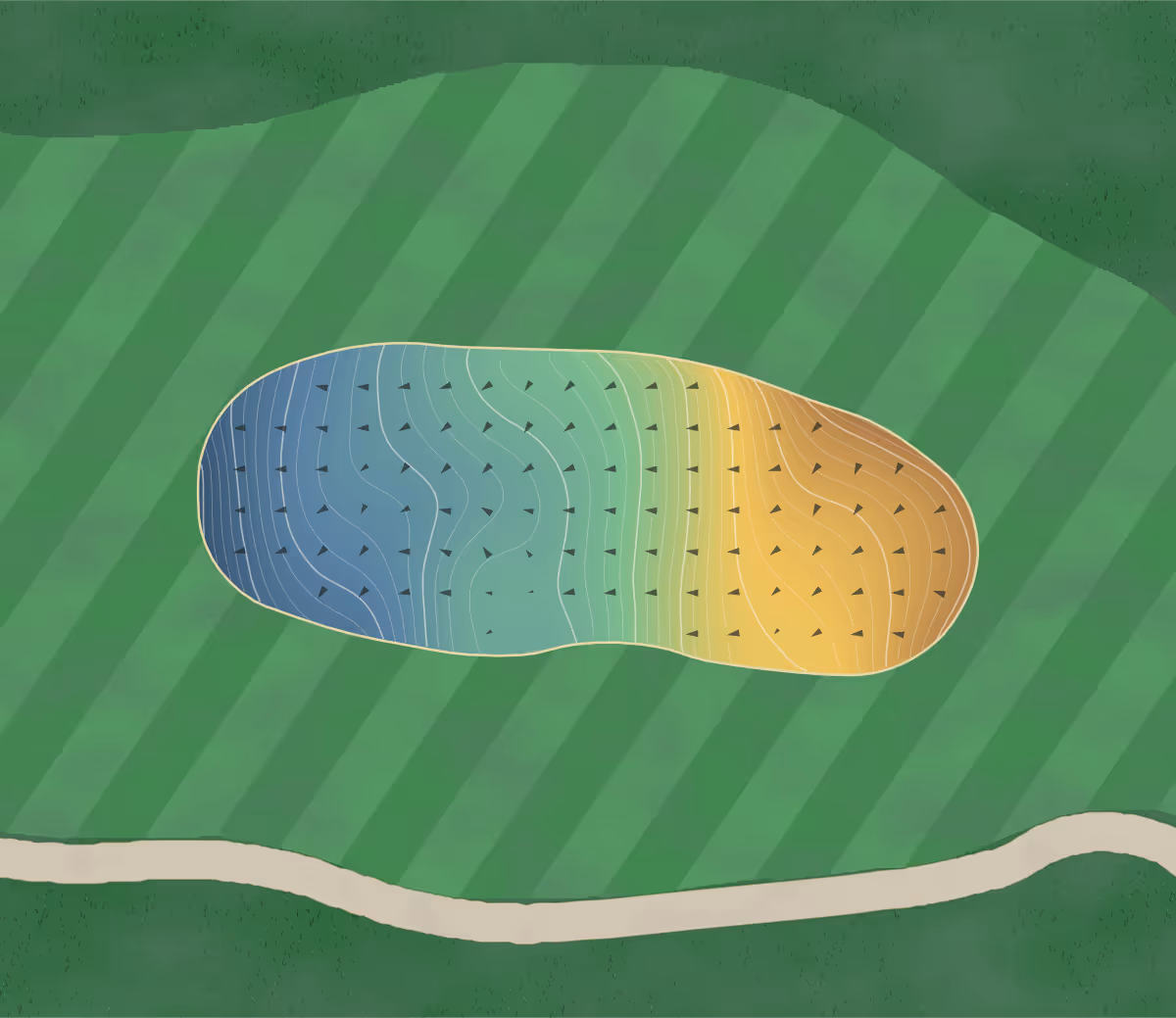 Green contour map of Outlaw in Smithville, Missouri: 152 elevation contours at a 3-inch interval with fall-line arrows, traced from 1-meter lidar
