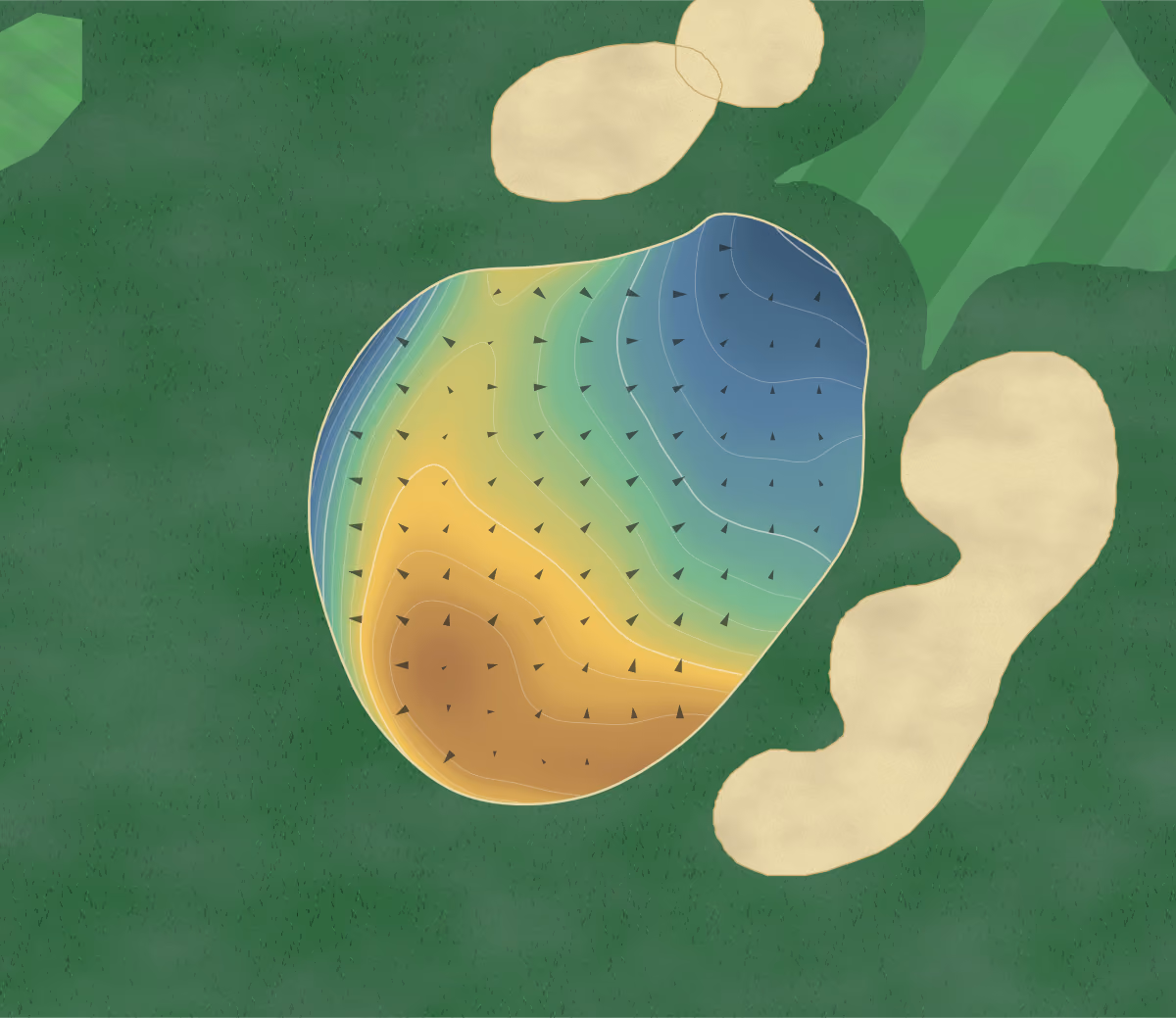 Green contour map of Overbrook in Bryn Mawr, Pennsylvania: 107 elevation contours at a 3-inch interval with fall-line arrows, traced from 1-meter lidar