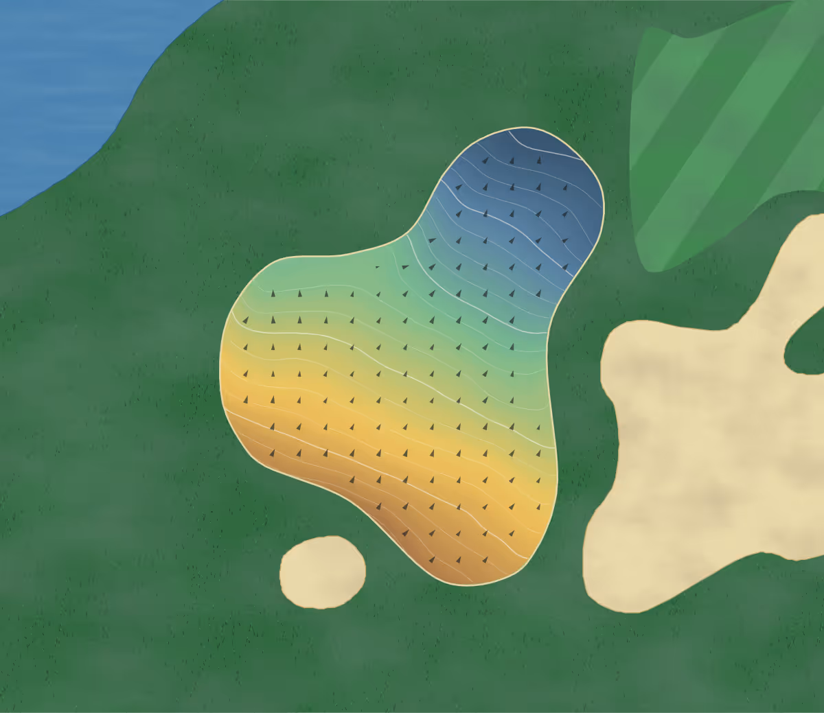 Green contour map of Overlake GC in Tooele, Utah: 174 elevation contours at a 3-inch interval with fall-line arrows, traced from 1-meter lidar