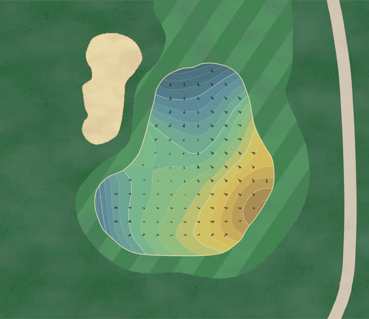 Green contour map of Overland Park in Overland Park, Kansas — 203 elevation contours at a 3-inch interval with fall-line arrows, traced from 1-meter lidar