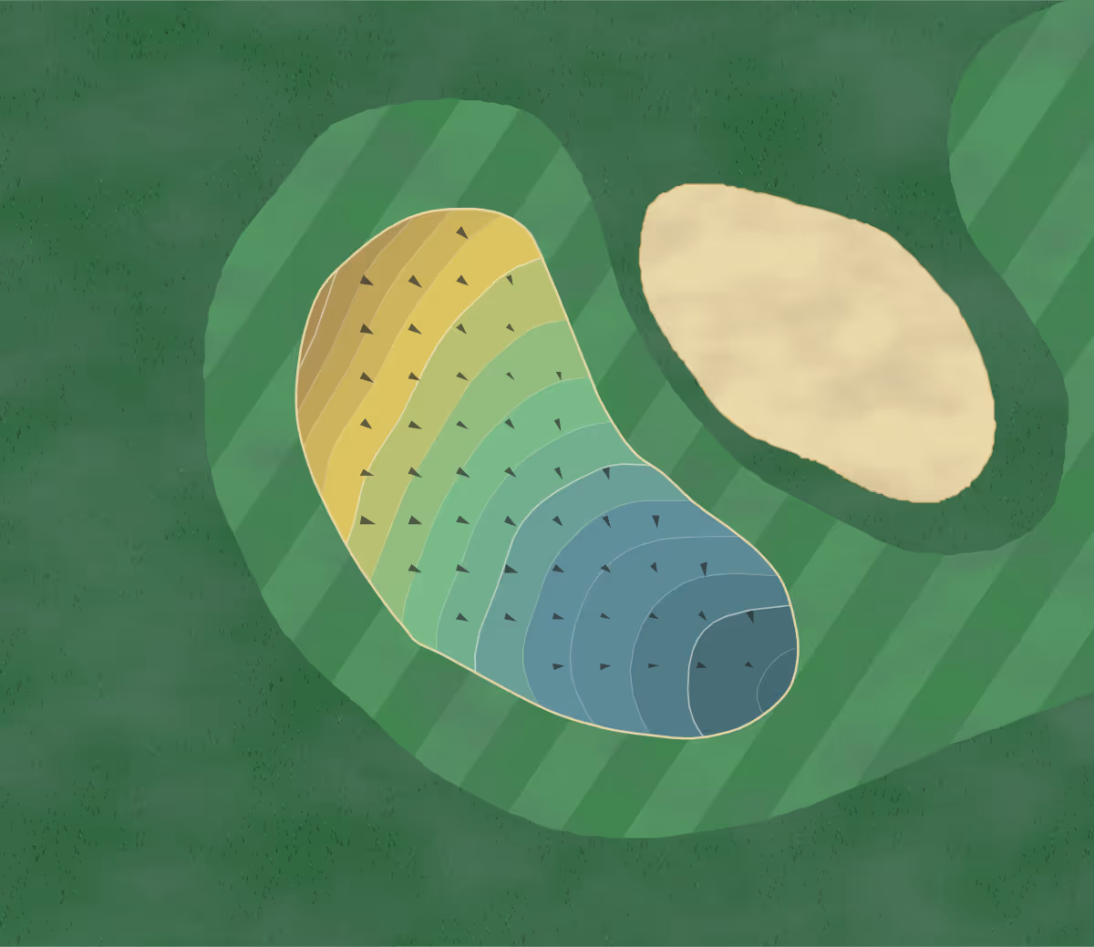 Green contour map of Owasso Golf in Owasso, Oklahoma — 178 elevation contours at a 3-inch interval with fall-line arrows, traced from 1-meter lidar