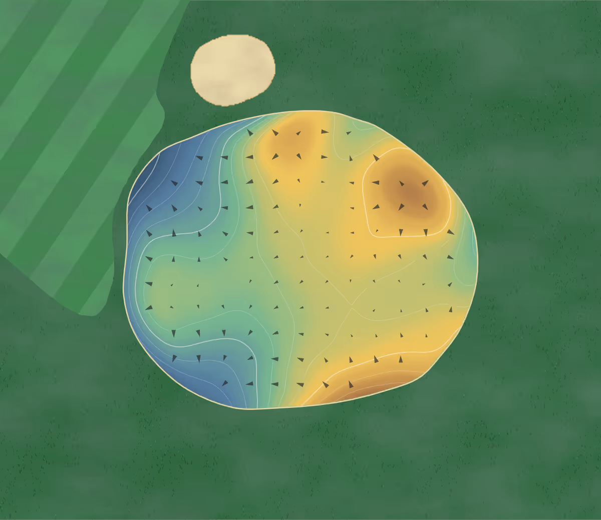 Green contour map of Ozark Ridge in Poplar Bluff, Missouri — 203 elevation contours at a 3-inch interval with fall-line arrows, traced from 1-meter lidar