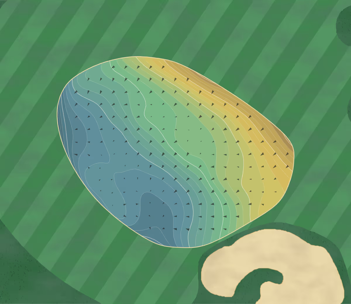 Green contour map of Ozarks National in Hollister, Missouri — 282 elevation contours at a 3-inch interval with fall-line arrows, traced from 1-meter lidar