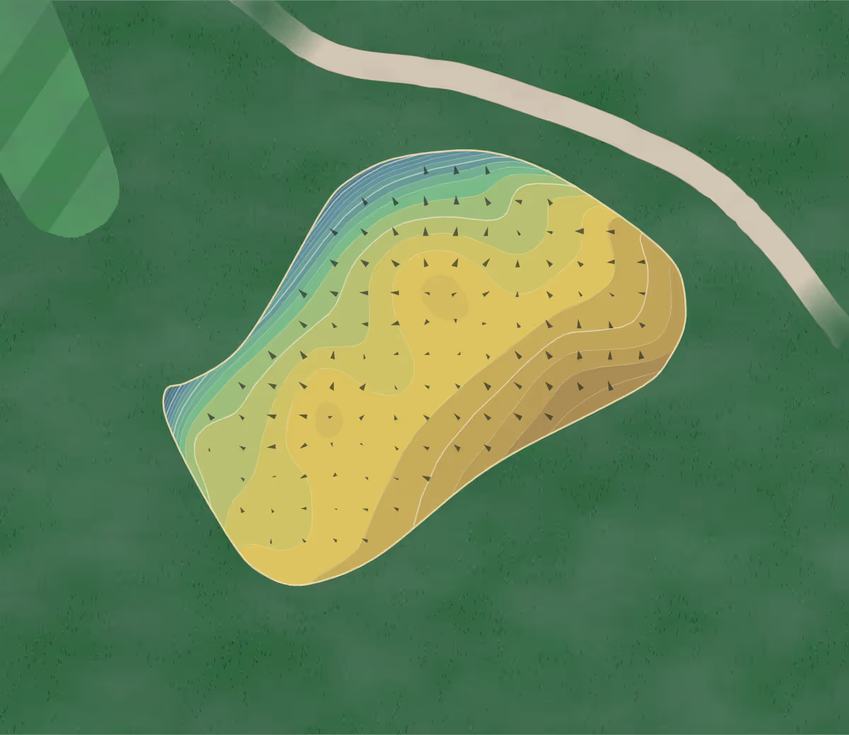 Green contour map of Ozaukee in Mequon, Wisconsin — 285 elevation contours at a 3-inch interval with fall-line arrows, traced from 1-meter lidar