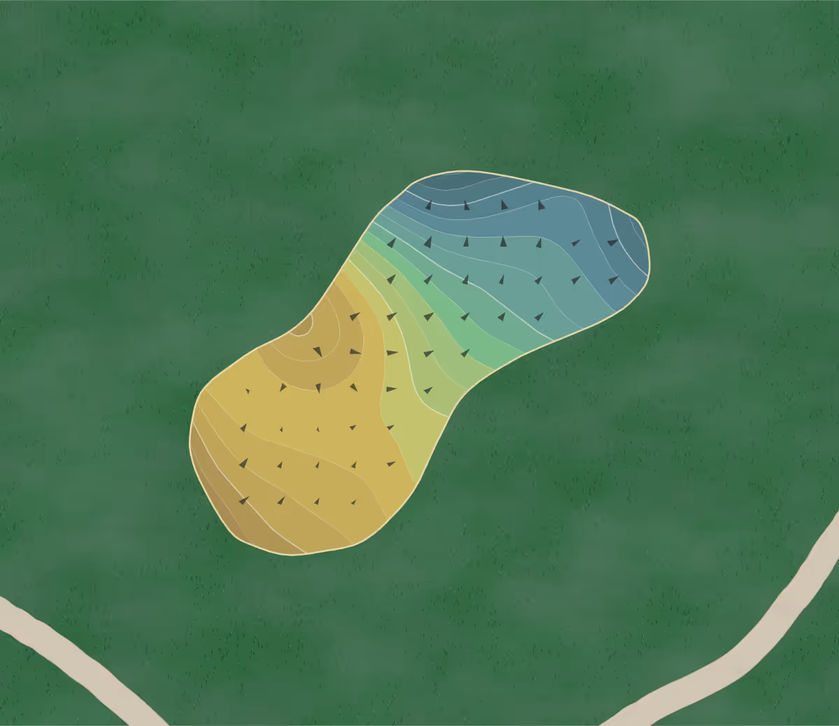 Green contour map of Pacific Springs in Omaha, Nebraska — 178 elevation contours at a 3-inch interval with fall-line arrows, traced from 1-meter lidar