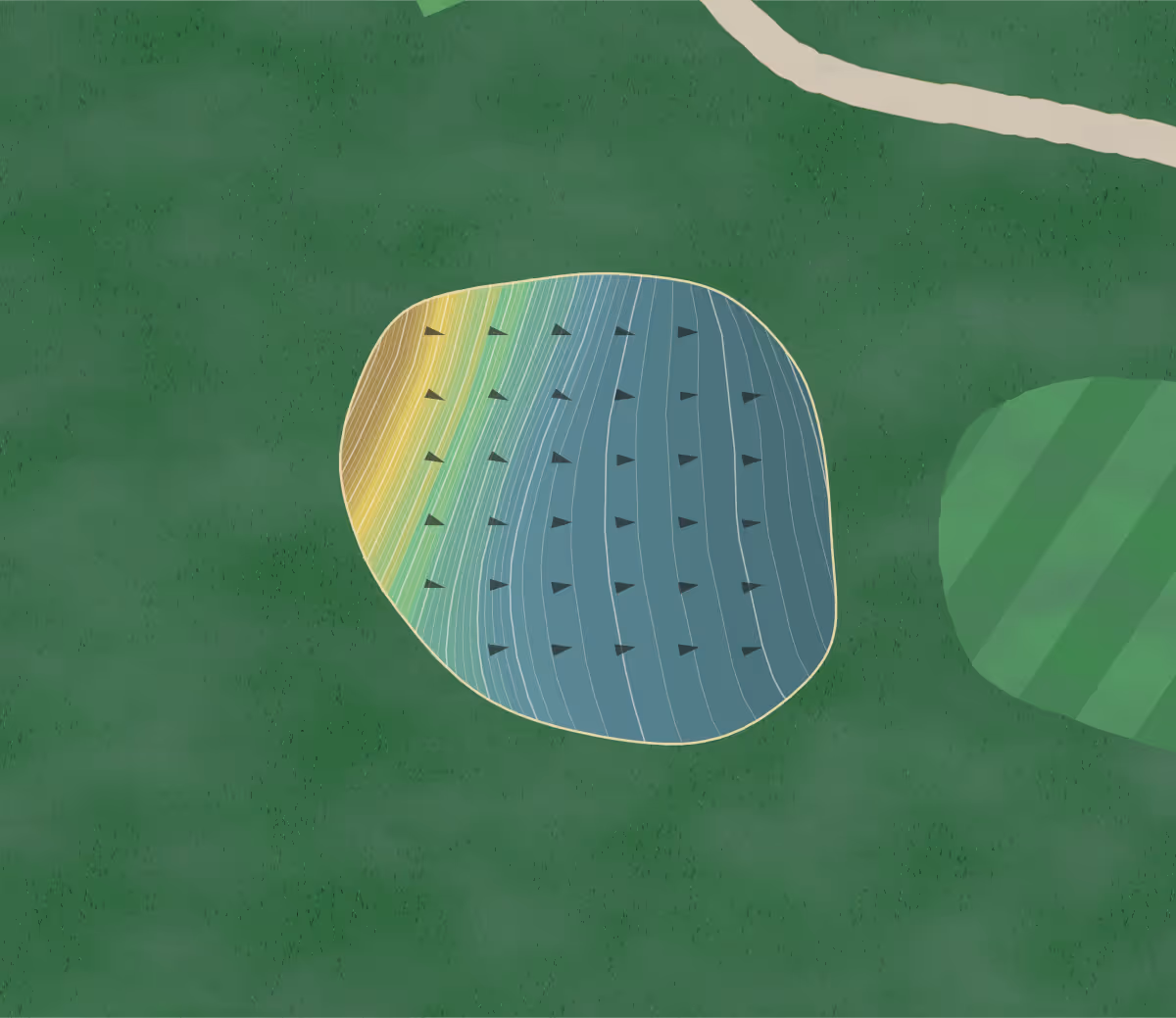 Green contour map of Paintsville CC in Paintsville, Kentucky — 186 elevation contours at a 3-inch interval with fall-line arrows, traced from 1-meter lidar