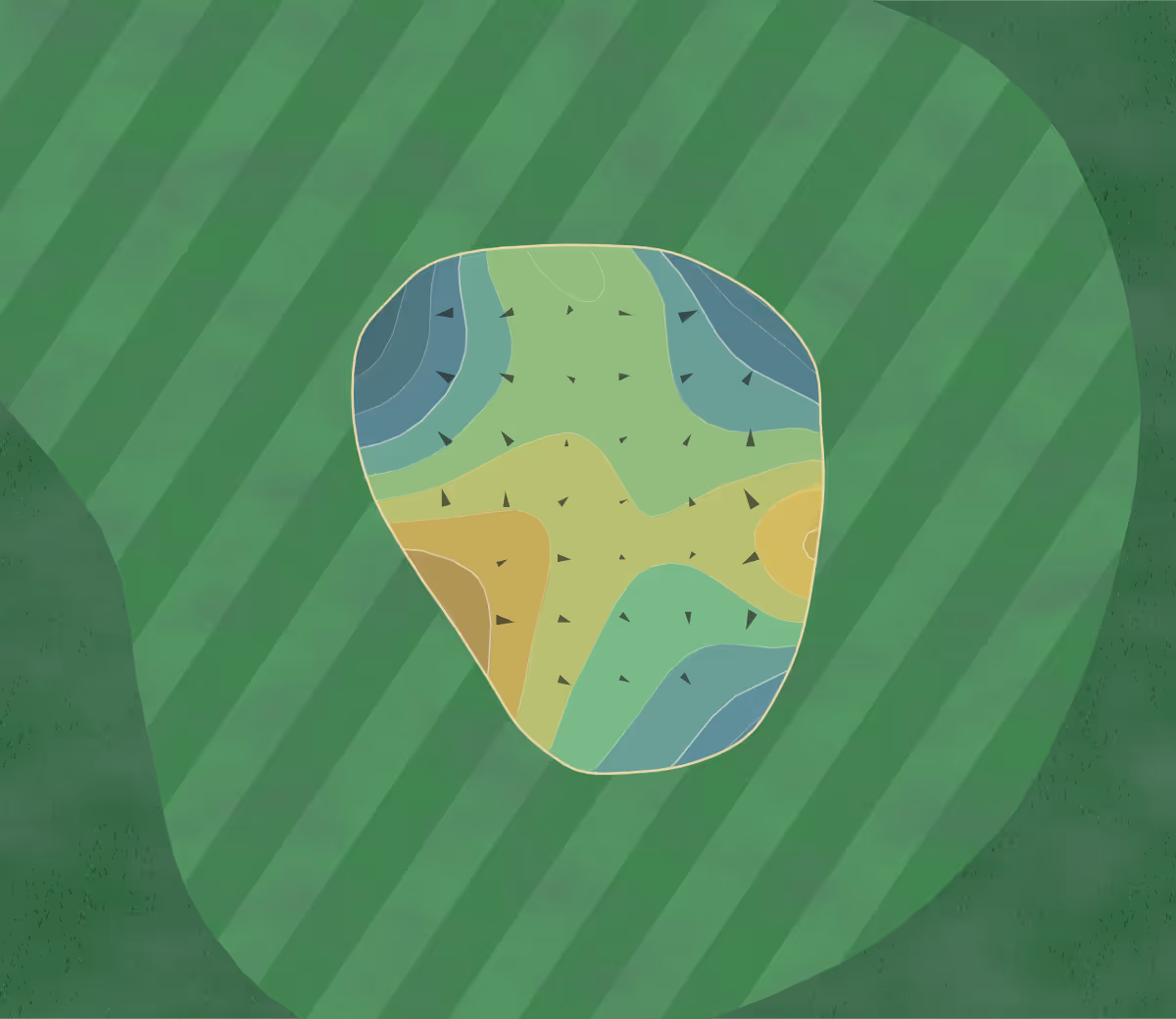 Green contour map of Palencia Club in St. Augustine, Florida — 176 elevation contours at a 3-inch interval with fall-line arrows, traced from 1-meter lidar