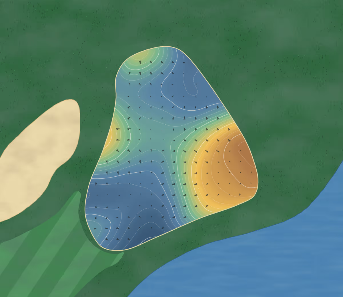 Green contour map of Palm Beach Polo and Country Club - Cypress in Wellington, Florida: 154 elevation contours at a 3-inch interval with fall-line arrows, traced from 1-meter lidar