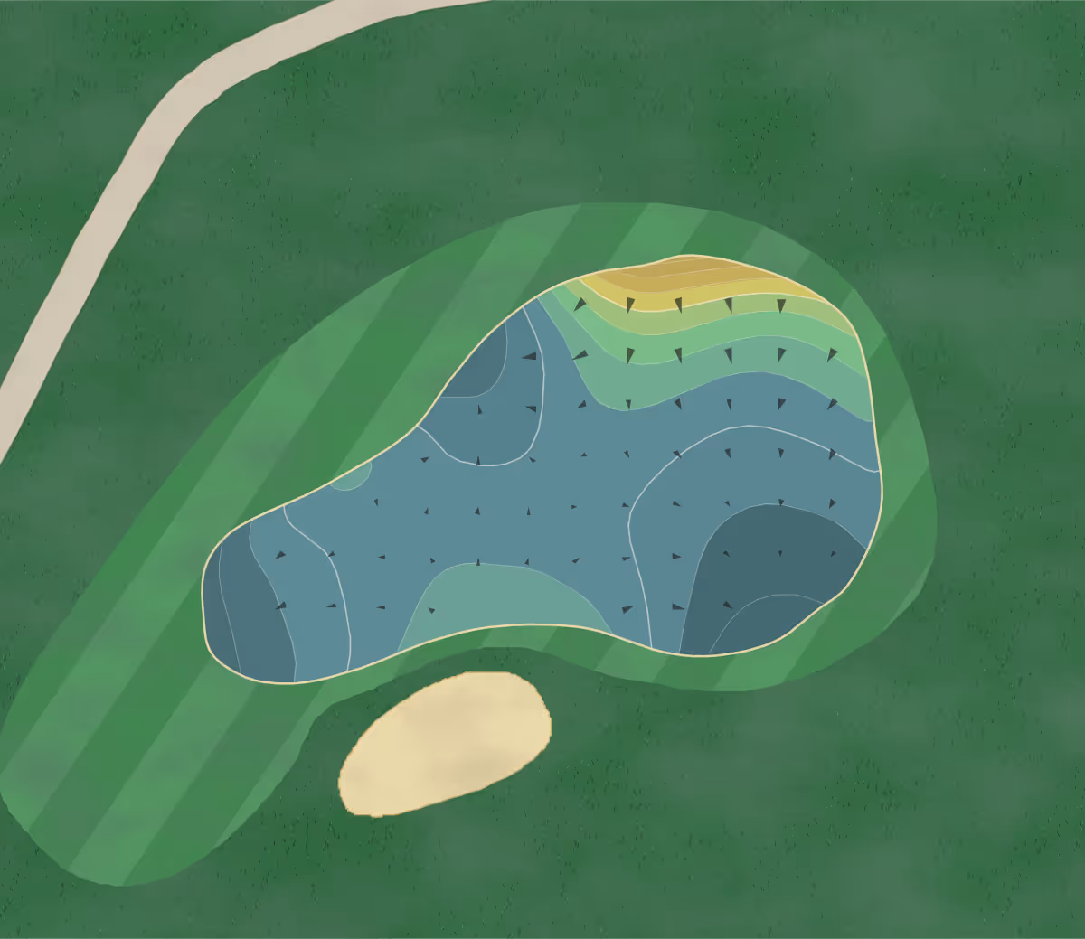 Green contour map of Palm Cove in Palm City, Florida — 44 elevation contours at a 3-inch interval with fall-line arrows, traced from 1-meter lidar