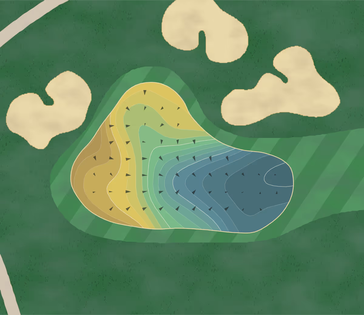Green contour map of Palm Desert in Palm Desert, California — 28 elevation contours at a 3-inch interval with fall-line arrows, traced from 1-meter lidar