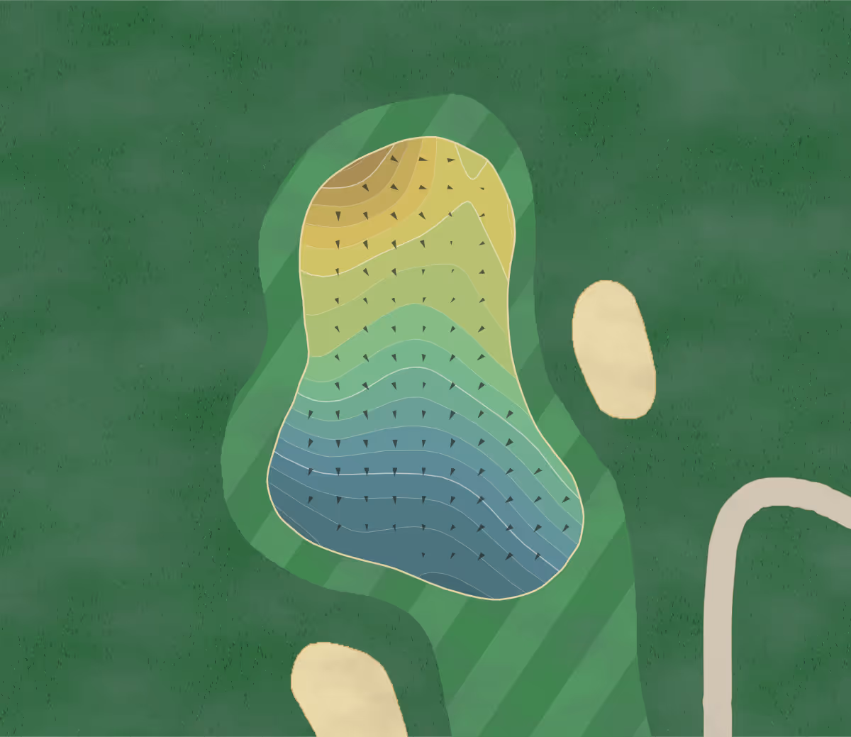 Green contour map of Palmer Hills in Bettendorf, Iowa — 249 elevation contours at a 3-inch interval with fall-line arrows, traced from 1-meter lidar