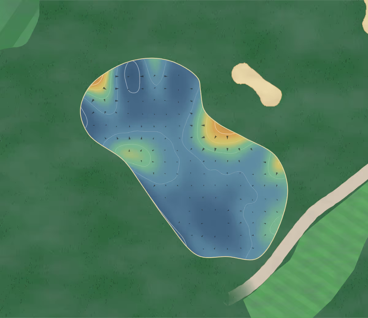 Green contour map of Palmerston North in Palmerston North, New Zealand — 143 elevation contours at a 8-centimeter interval with fall-line arrows, traced from 1-meter lidar