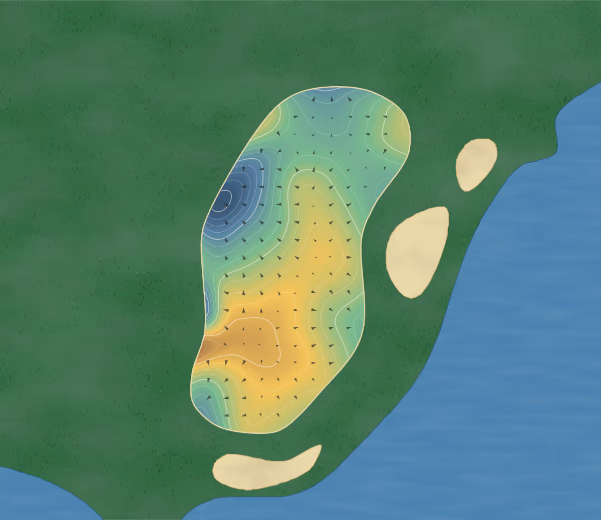 Green contour map of Palmira in Valparaiso, Indiana: 333 elevation contours at a 3-inch interval with fall-line arrows, traced from 1-meter lidar