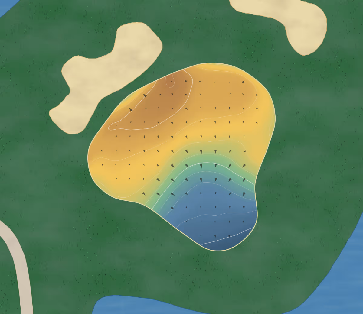 Green contour map of Palms in Mesquite, Nevada: 172 elevation contours at a 3-inch interval with fall-line arrows, traced from 1-meter lidar