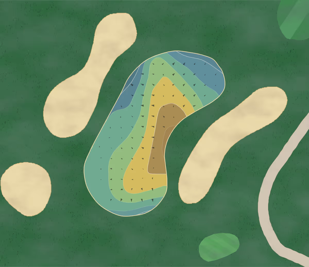 Green contour map of Palos Hills in Illinois, United States — 62 elevation contours at a 3-inch interval with fall-line arrows, traced from 1-meter lidar
