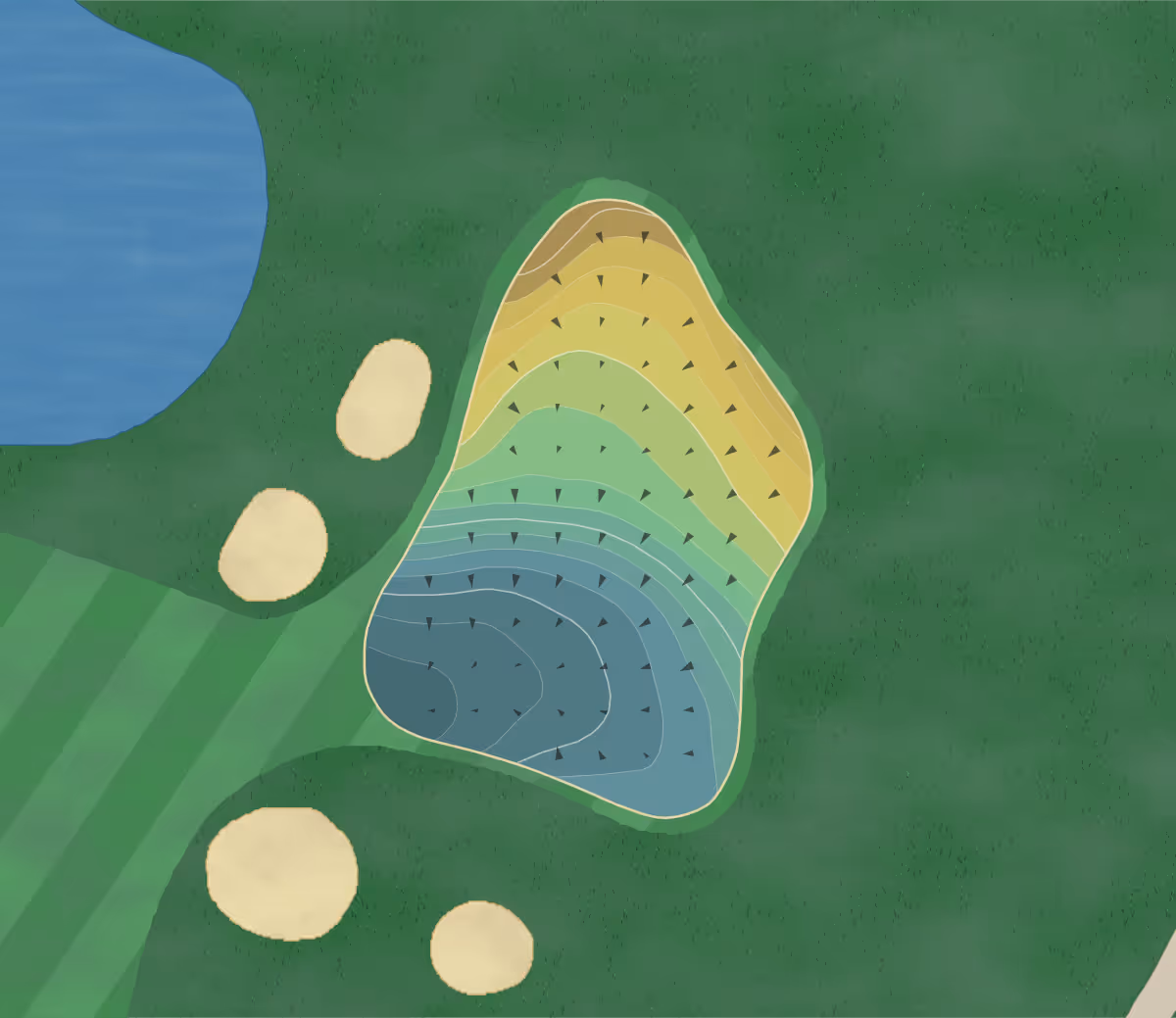 Green contour map of Panther Creek in Springfield, Illinois — 209 elevation contours at a 3-inch interval with fall-line arrows, traced from 1-meter lidar