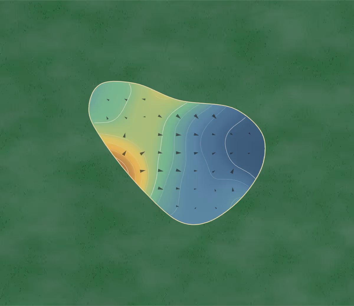Green contour map of Papio Greens in Papillion, Nebraska: 64 elevation contours at a 3-inch interval with fall-line arrows, traced from 1-meter lidar