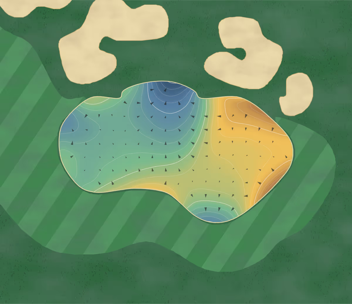 Green contour map of Par 3 Course in North Carolina, United States: 334 elevation contours at a 3-inch interval with fall-line arrows, traced from 1-meter lidar