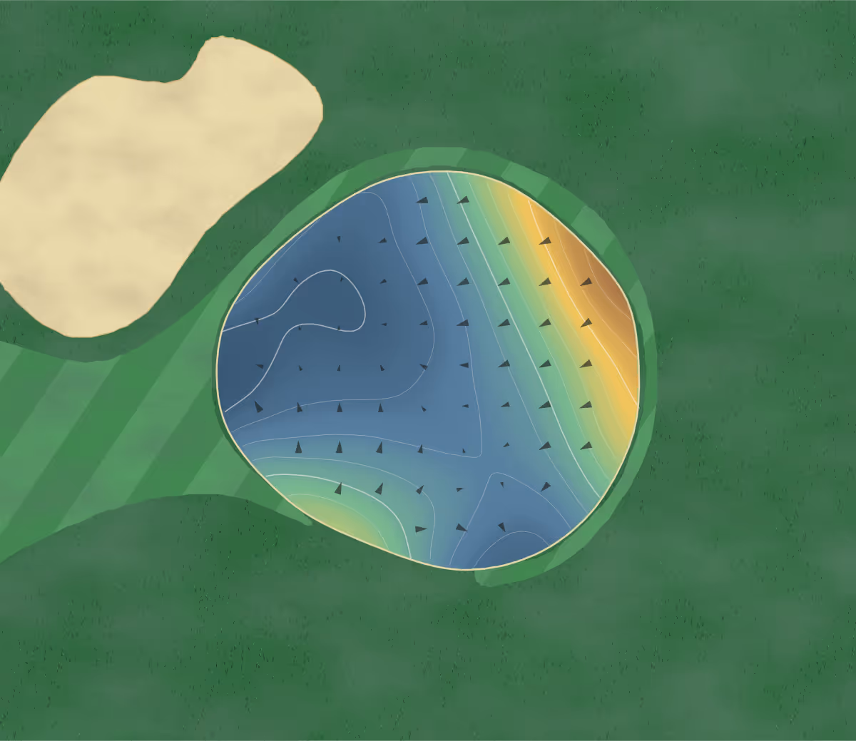 Green contour map of Paradise Valley Park in Paradise Valley, Arizona: 175 elevation contours at a 3-inch interval with fall-line arrows, traced from 1-meter lidar