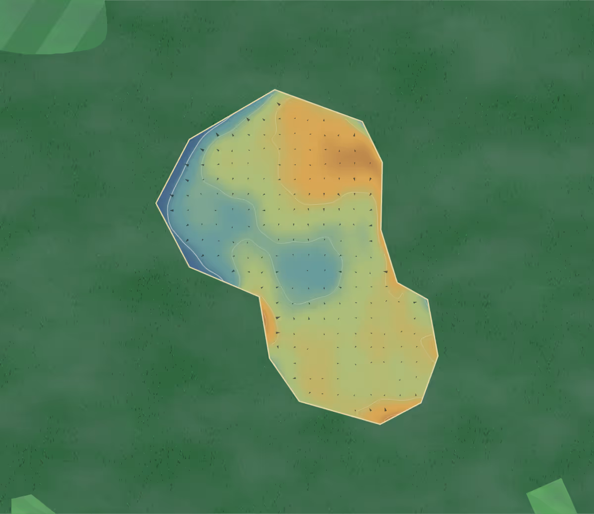 Green contour map of Parc Golf Club in Newport, Wales: 52 elevation contours at a 8-centimeter interval with fall-line arrows, traced from 1-meter lidar